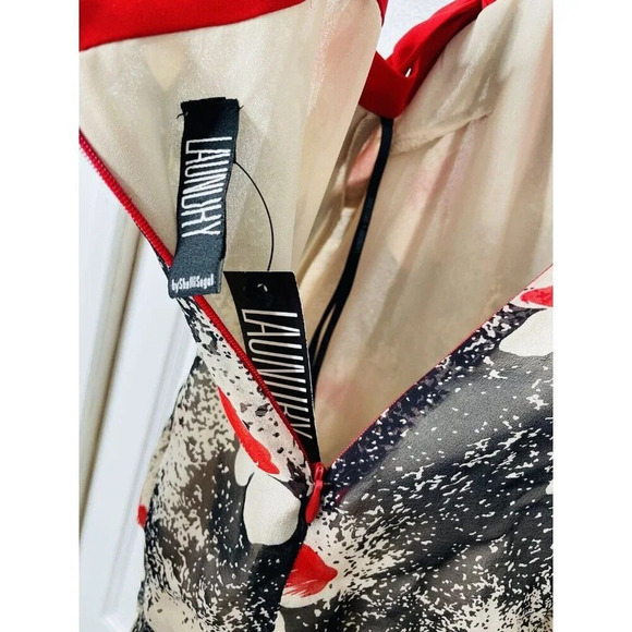 Vtg Laundry Silk Dress 8 Floral Chiffon Bow Whimsigoth Boho 90s Style Deadstock - Picture 5 of 14